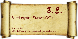 Biringer Euszták névjegykártya